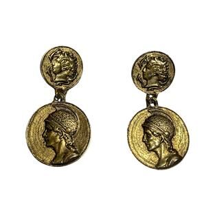 Vintage Pierced Medallion Coin Earrings